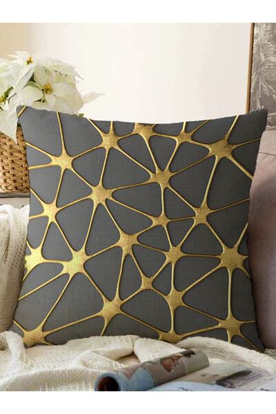 Realhomes Gold Detaylı Dijital Baskılı Özel Tasarım Dekoratif Raşel Örme Yast...