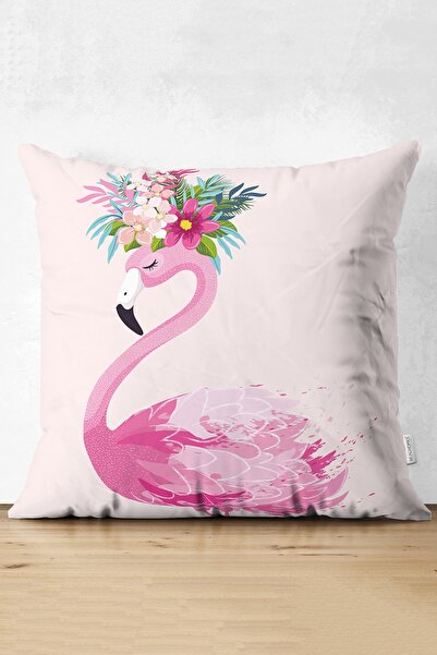 Realhomes Pembe Flamingo Motifli Dijital Baskılı Süet Yastık Kırlent Kılıfı