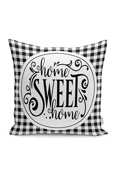 Realhomes Μαύρο και άσπρο καρό Home Sweet Home Μοντέρνο Μαξιλαροθήκη Ριχτάρι