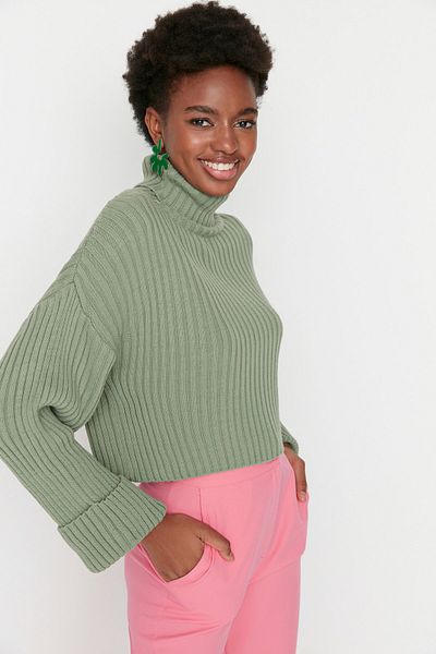 Trendyol Collection Pulover Mint Crop Basic Knitwear TWOAW22KZ0223