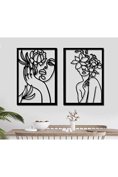 2-Piece Women's Silhouette Decorative Wooden Painting