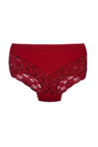 Zena Burgundy High Waist Lace Cotton Plus Size Women's Panties