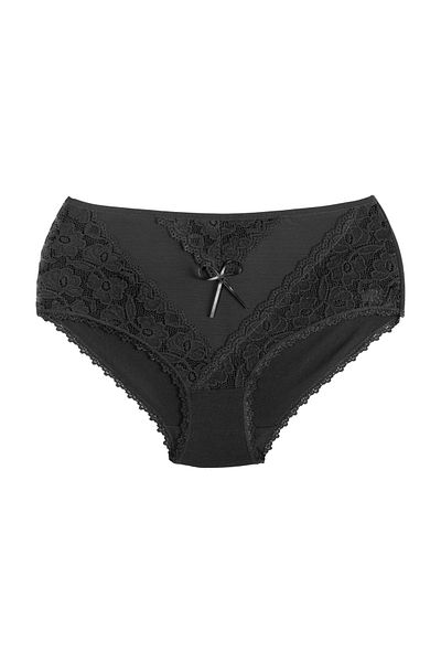 Zena Black High Waist Tulle And Lace Detailed Cotton Plus Size Women's Panties
