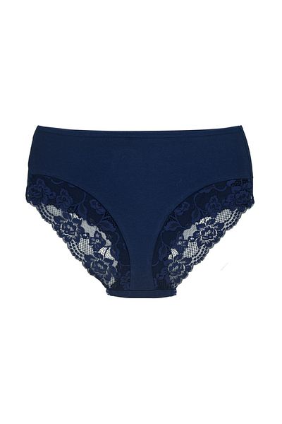 Zena Navy Blue High Waist Back V Lace Cotton Plus Size Women's Panties