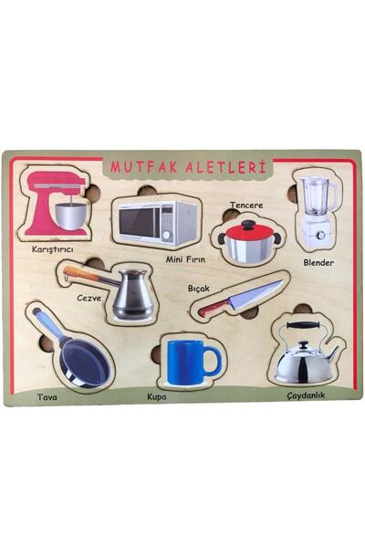 Farbu Oyuncak Ahşap Bultak Puzzle 9 Parça Arka Yüzü Yazı Tahtalı Yapboz Mutfa...