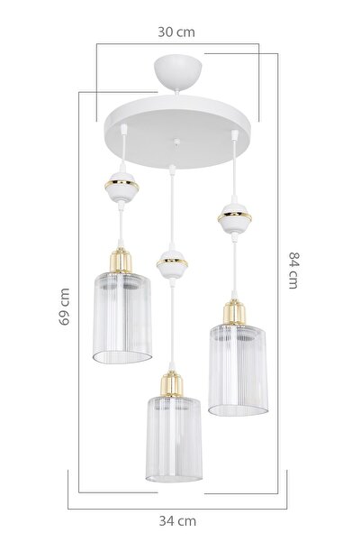 manogrup avize aydınlatma Akses Küre Beyaz 3'lü Üçgen Şeffaf Salon Yemek Odas...