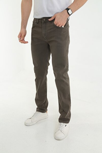 KMKkombin Ανδρικό τζιν παντελόνι σε καφέ κανονική εφαρμογή ίσιο μοντέλο