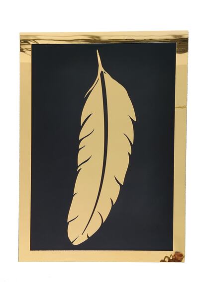 GEEG Gold Pleksi Aynalı Duvar Tablo Dekoratif Tüy Temalı Duvar Tablosu