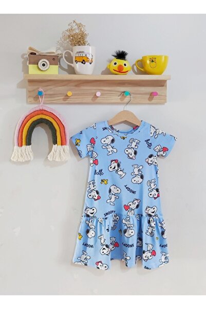 HAVİSA KİDS Girl's Summer Blue Snoopy Printed Combed Cotton Dress