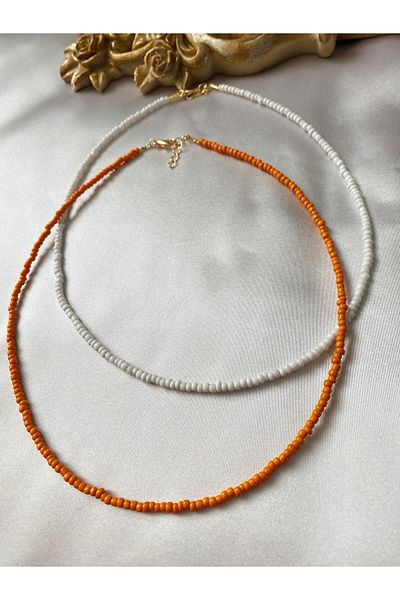 SWORDS CONCEPT Double Orange White Bead Necklace