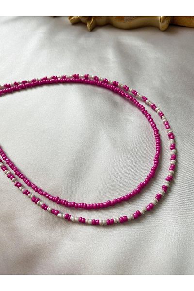 SWORDS CONCEPT Double White Pink Bead Necklace Set