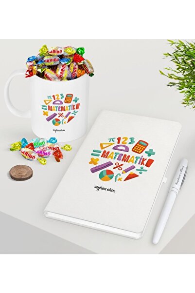 Bk Gift Kişiye Özel Matematik Öğretmeni Beyaz Defter Kalem Şekerli Kupa Seti-13