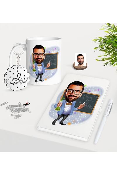 Bk Gift Kişiye Özel Erkek Fen Bilimleri Öğretmeni Karikatürlü Kupa Anahtarlık...