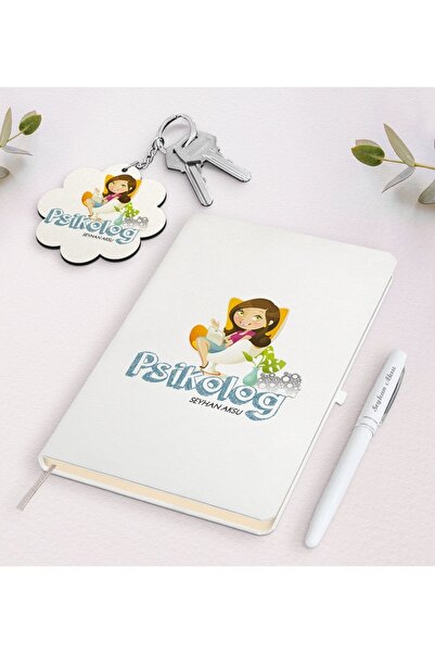 Bk Gift Kişiye Özel Psikolog Beyaz Defter Kalem Ve Anahtarlık Hediye Seti-2