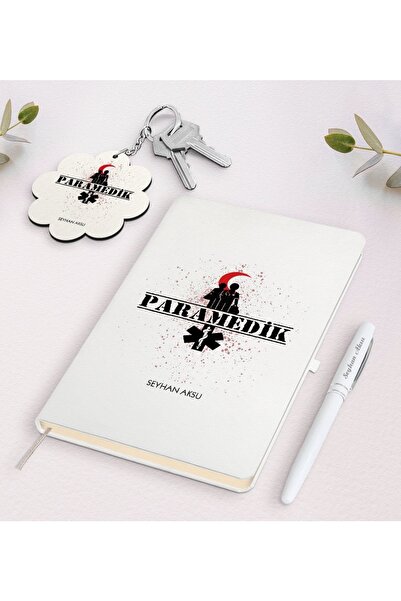 Bk Gift Kişiye Özel Paramedik Beyaz Defter Kalem Ve Anahtarlık Hediye Seti-2