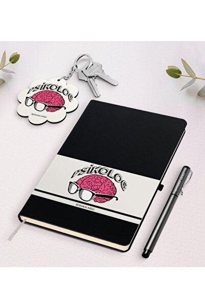 Bk Gift Kişiye Özel Psikolog Siyah Defter Kalem Ve Anahtarlık Hediye Seti-1