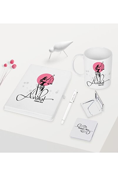 Bk Gift Kişiye Özel Avukat Temalı Beyaz Defter Kalem Kupa Ayna Seti - 10