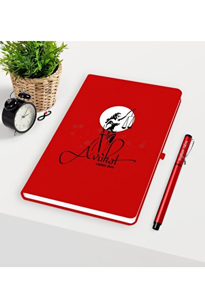 Bk Gift Kişiye Özel Avukat Temalı Kırmızı Defter Kalem Seti - 10