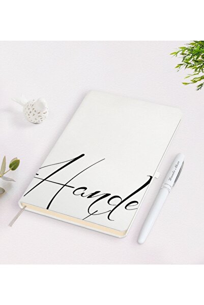 Bk Gift Kişiye Özel El Yazılı Beyaz Defter Kalem Seti-5