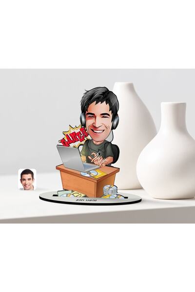 Bk Gift Kişiye Özel Erkek Gamer Karikatürlü Ahşap Biblo Model-1