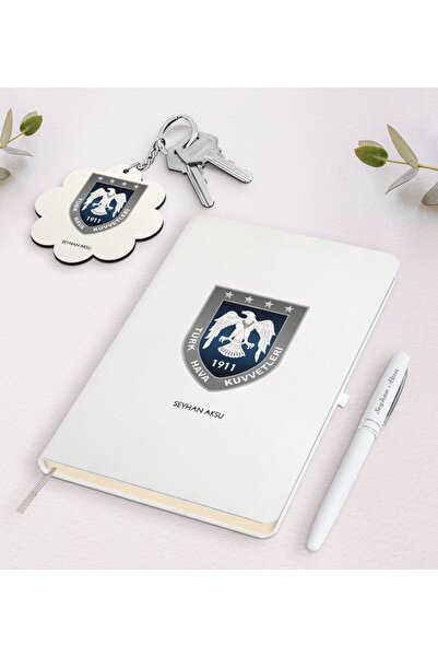 Bk Gift Kişiye Özel Türk Hava Kuvvetleri Beyaz Defter Kalem Ve Anahtarlık Hed...