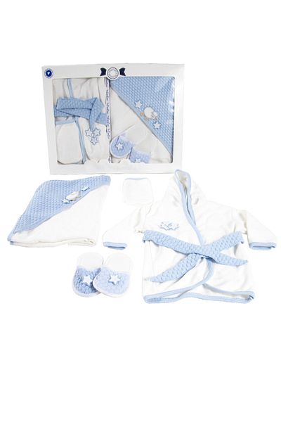 Mom’s Baby Hospital Exit Baby Boy Bathrobe Set Blue Bathrobe Set 4 Pieces Newborn Baby Bathrobe 0-12 Months