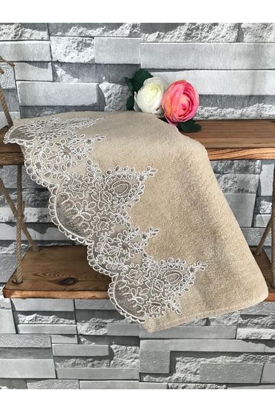 Çeyiz Bahçesi Cappuccino French Guipure Elçin Velvet Towel 50&90