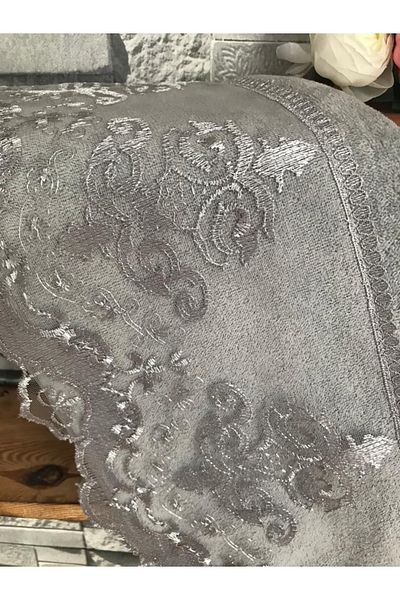 Çeyiz Bahçesi Γαλλική κορδέλα Zerda Grey Velvet Towel 50&90