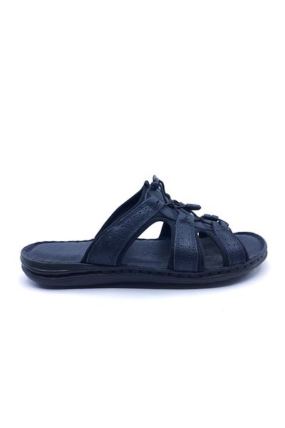 AYAKKABIMOOD Ανδρικές παντόφλες Dr.hoşnut Larcivert 100% Leather Ortho Pad