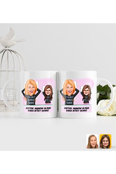 Bk Gift Kişiye Özel Anne Kız Karikatürlü Ikili Kupa Bardak-1