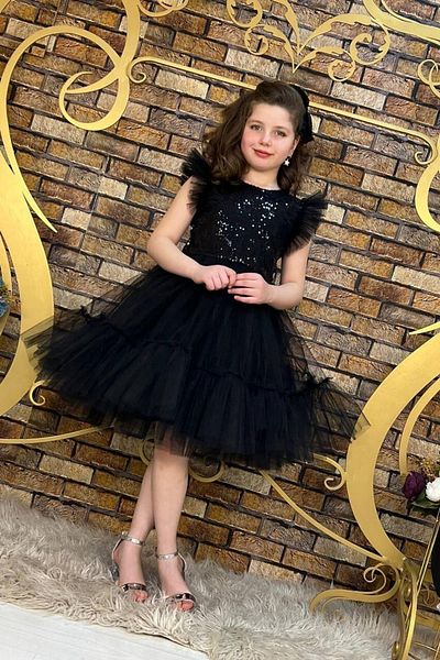 ABİYEKİDS Sequin Bow Stylish Children's Evening Dress Black