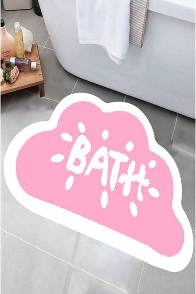 eco concept Non-Slip Base, Cloud Patterned, Bath Written Bath Mat, Decorative Mat, 60x100 Cm