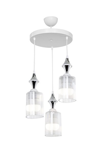 manogrup avize aydınlatma Akses Karo Krom 3'lü Üçgen Şeffaf Salon Yemek Odası...