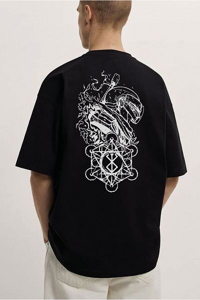 SUNFREE Anime Guts Berserk εμπριμέ υπερμεγέθη Unisex μαύρο μπλουζάκι