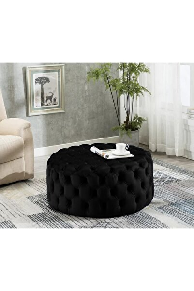DeccoStil Kapitoneli Yuvarlak Puf/orta Sehpa/75cm Kadife