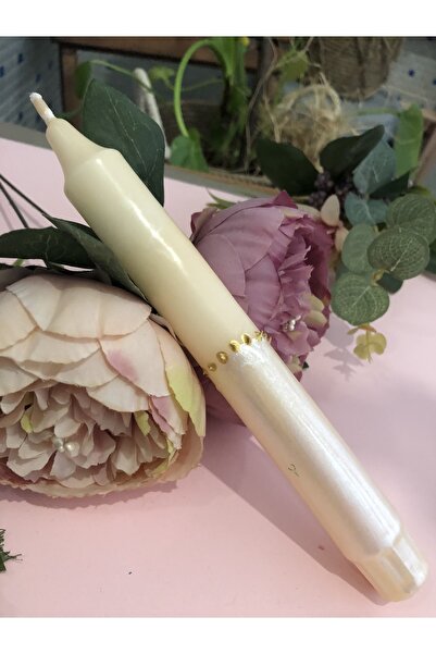 Elif Design Sedefli Gold Detaylı Somon Şamdan Mum Kokulu El Yapımı Kalem Şamd...