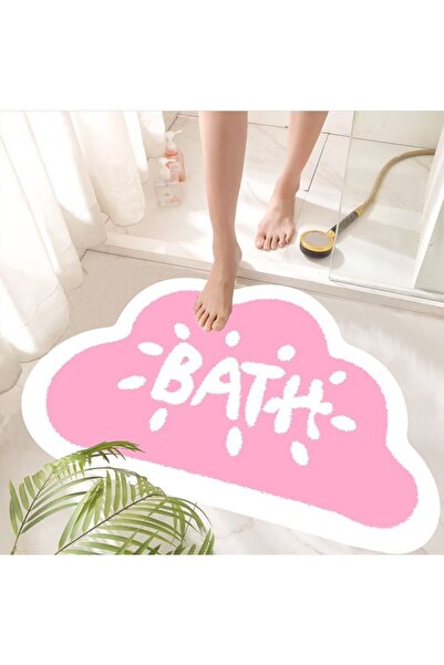 eco concept Non-Slip Base, Cloud Patterned, Bath Written Bath Mat, Decorative Mat, 60x100 Cm