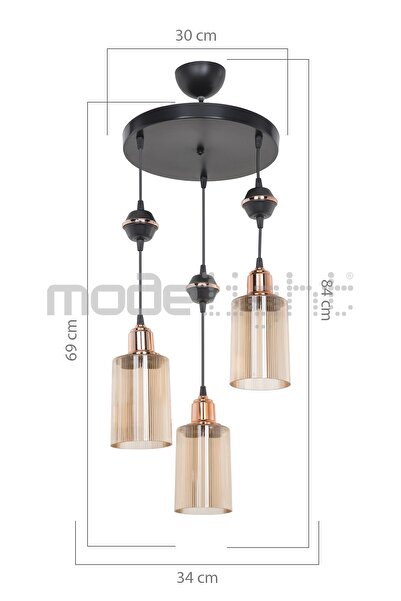 Modelight Akses Küre / Karo 3lü Optik Camlı Avize