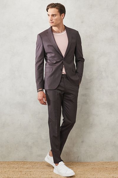 ALTINYILDIZ CLASSICS Men's Claret Red Extra Slim Fit Slim Fit Mono Collar Patterned Classic Suit