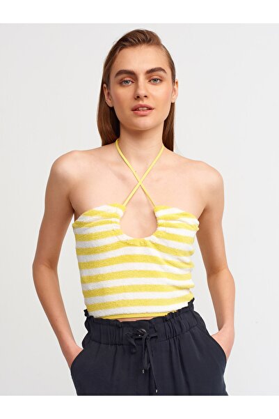 Dilvin Crop Top - Yellow - Striped