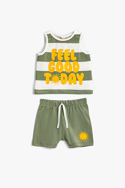 Koton Baby Boy Χακί ριγέ επάνω-κάτω σετ 2SMB10043TK
