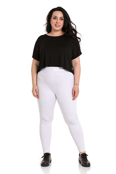 DISENTIS MODEST Large Size Elastic Waist Ankle Length White Women's Tights