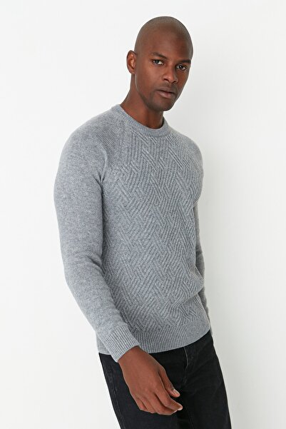 Trendyol Collection Unisex Gray Crew Neck Wool Raglan Knitwear Sweater - Tmnaw22Kz0290