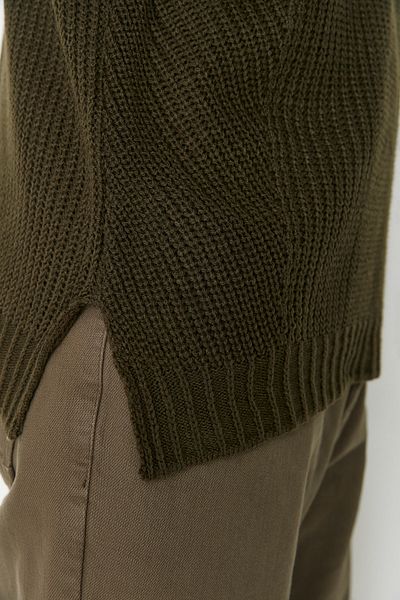 Trendyol Collection Khakifarbener Strickpullover – Übergröße, Rundhalsausschnitt, Schlitzdetail TMNAW21KZ0552