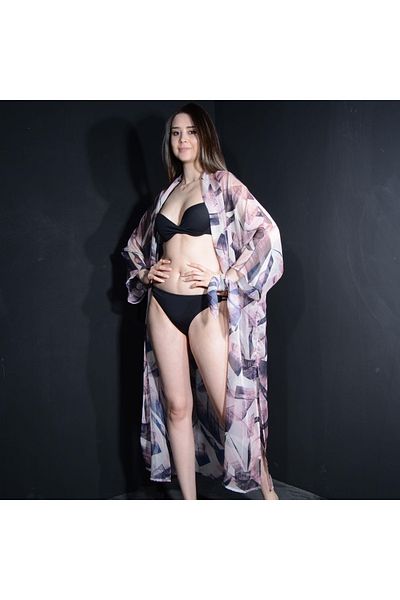 Tedz Collection Paredora Lilac Brush Patterned Mother Daughter Kimono Pareo
