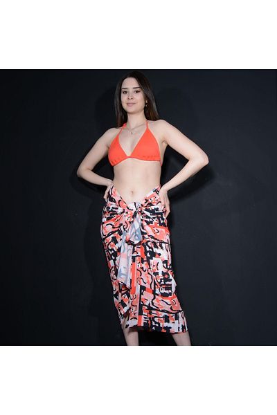 Tedz Collection Red Black Graffiti Patterned Paredora Skirt Pareo