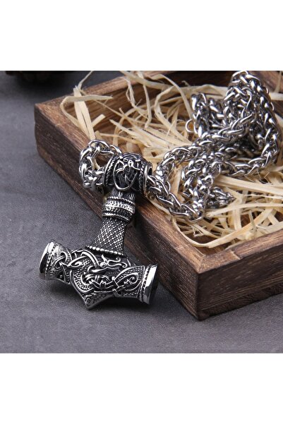 Viking Thor Iskandinav Mjollnir Loki Nordik Geniş Örgü Zincir Gri Erkek 316l Çelik Kolye