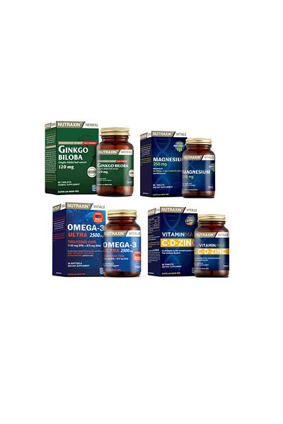 Nutraxin GinkgoBilobaand Magnesium 60 Tablets -Omega3Ultra2500 Mg,VitaminMax 30 Capsules