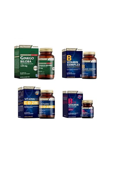 Nutraxin Ginkgo Biloba 60 Tablets - Vitamin Max(c,d,zinc) + Vitamin B Complex + Vitamin B12
