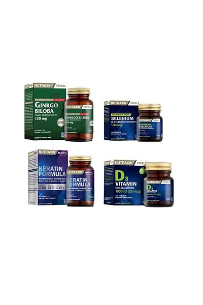 Nutraxin Ginkgo Biloba and Selenium 60 Tablets - Keratin Formula + Vitamin D3 120 Tablets